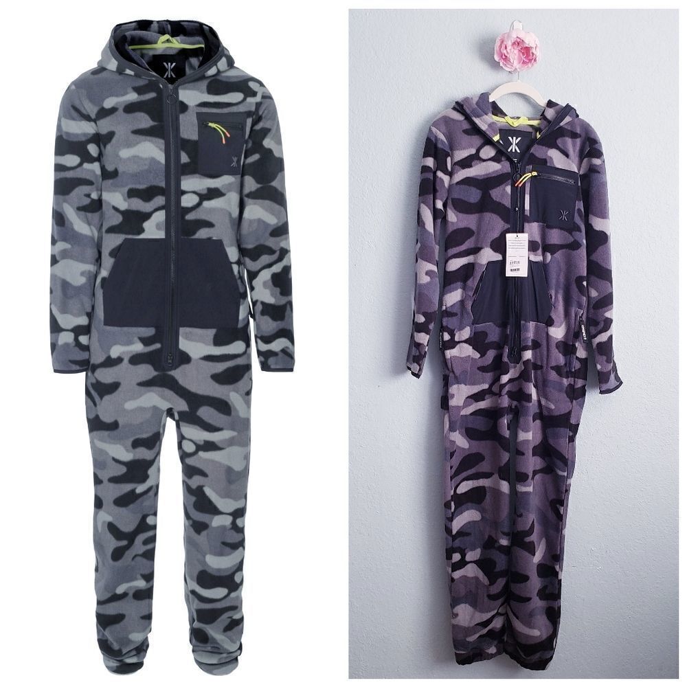 Onepiece Gray and Black Camo Fleece Jumpsuit